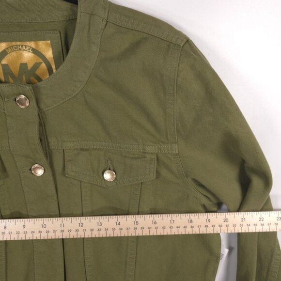 NWT‎ MICHAEL KORS Crop Button Denim Jacket Smoky Olive Gold Details MEDIUM & LG - Picture 6 of 11